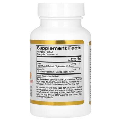 Лютеїн із зеаксантином California Gold Nutrition Lutein with Zeaxanthin 20 мг, 120 вегетаріанських капсул