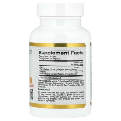 Лютеїн із зеаксантином California Gold Nutrition Lutein with Zeaxanthin 20 мг, 120 вегетаріанських капсул