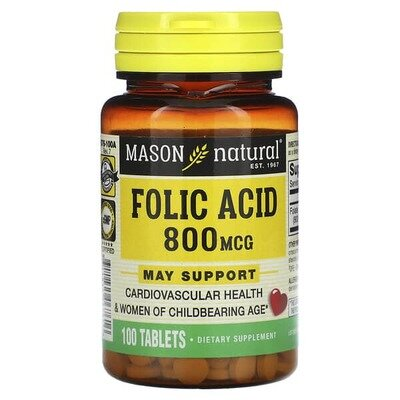 Фолієва кислота 800 мкг Mason Natural Folic Acid, 100 таблеток