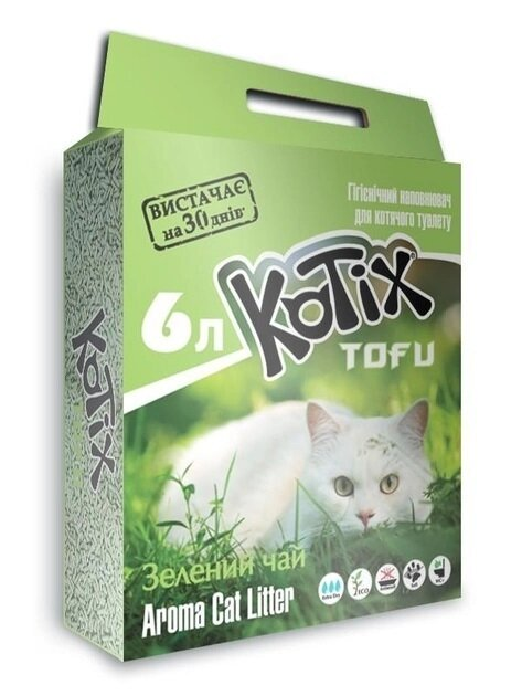 Наповнювач для котячого туалету Kotix Тофу Green tea соєвий грудкувальний, 6 л (2,55 кг)