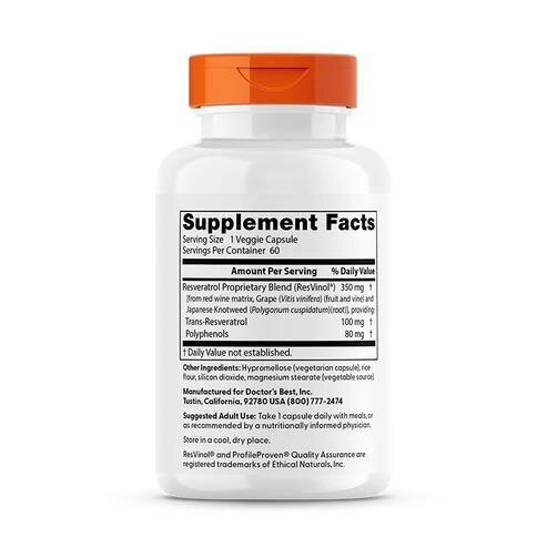 Транс-ресвератрол Doctor's Best Trans-Resveratrol 100 мг, 60 вегетаріанських капсул