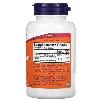 Пантотенова кислота NOW Pantothenic Acid 500 мг вег. капсули №100