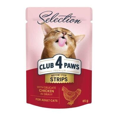 Корм вологий для дорослих кішок Club 4 Paws Selection Преміум зі смужками курки в соусі, 85 г