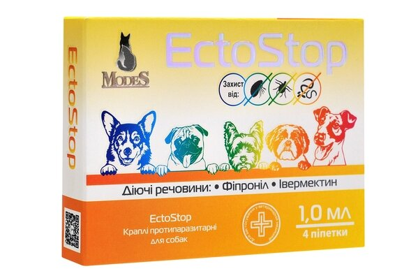 ЕктоСтоп ModeS краплі протипаразитарні для собак 4-10 кг, 4 піпетки по 1 мл