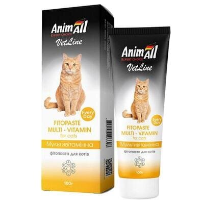 Фітопаста для котів AnimAll VetLine Fitopaste Multi-vitamin мультивітаміни для котів, 100 г