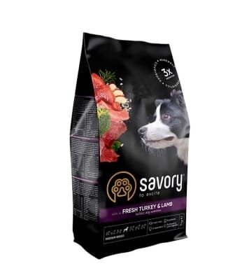 Корм сухий для собак середніх порід Savory 30259 зі свіжим м’ясом індички і ягняти, 1 кг