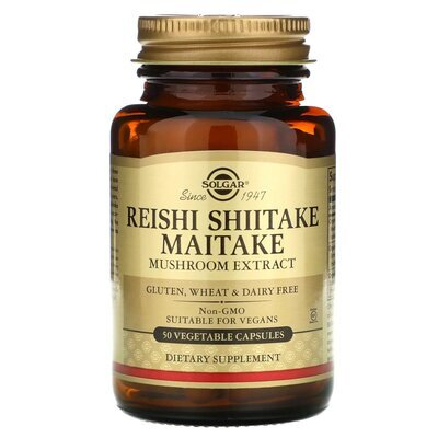 Грибів екстракт Solgar Reishi Shiitake Maitake Mushroom Extract вег. капсули №50