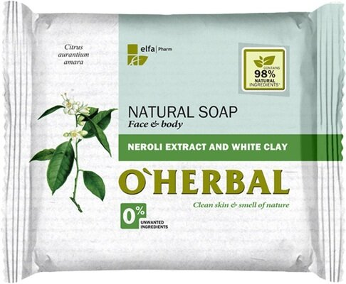 Мило тверде O'Herbal з екстрактом неролі і білою глиною, 100 г