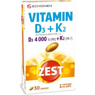 Зест Вітамін D3 4000 МО + К2 желатинові капсули №30