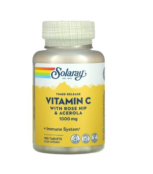 Вітамін С Solaray Vitamin C with Rose Hips Acerola 1000 мг, 100 таблеток