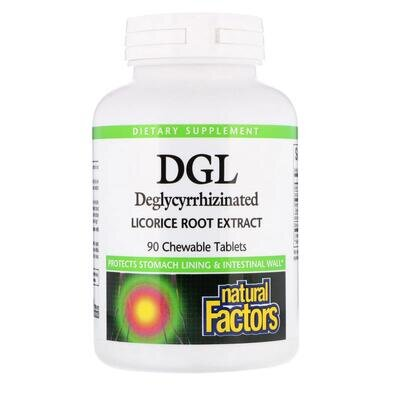 Екстракт кореня солодки дегліциризиновий Natural Factors Deglycyrrhizinated Licorice Root Extract, 90 жувальних таблеток