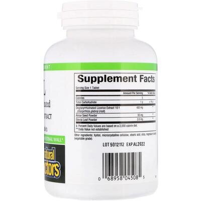 Екстракт кореня солодки дегліциризиновий Natural Factors Deglycyrrhizinated Licorice Root Extract, 90 жувальних таблеток