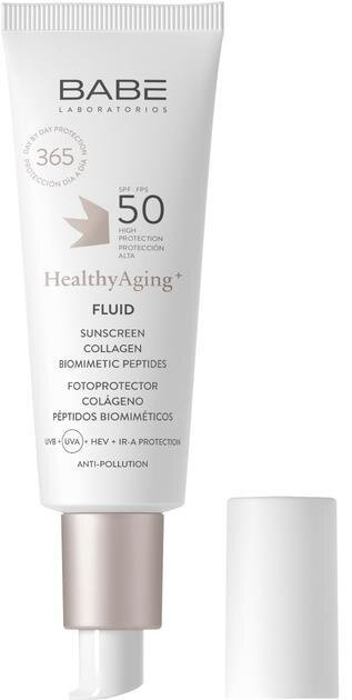 Сонцезахисний флюїд Babe Laboratorios Healthy Aging+ SPF50 з Anti-Age ефектом з коллагеном і пептидами, 40 мл