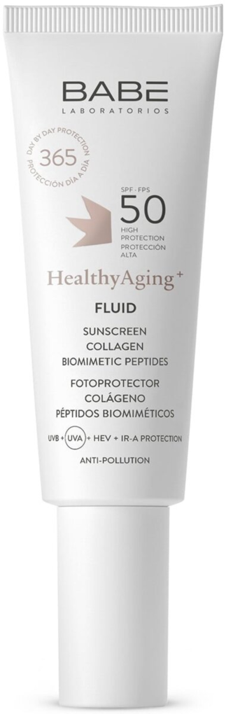Сонцезахисний флюїд Babe Laboratorios Healthy Aging+ SPF50 з Anti-Age ефектом з коллагеном і пептидами, 40 мл