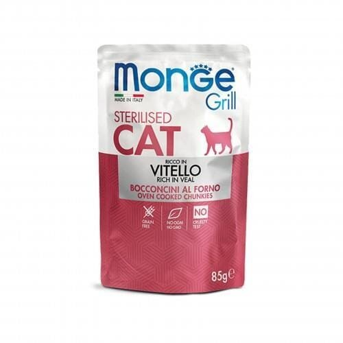 Корм вологий Monge Cat Grill Sterilised для стерилізованих котів, телятина (шматочки в желе), 85 г