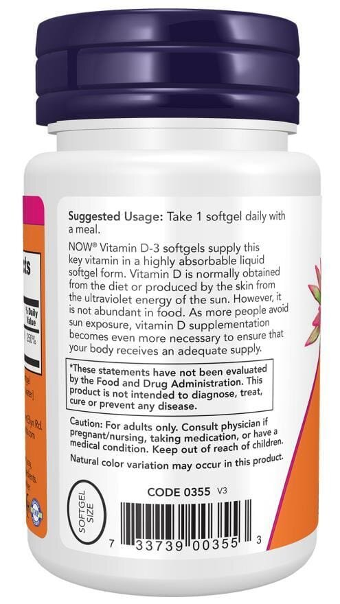 Вітамін Д-3 NOW Vitamin D-3 2000 MО м'які капсули №30