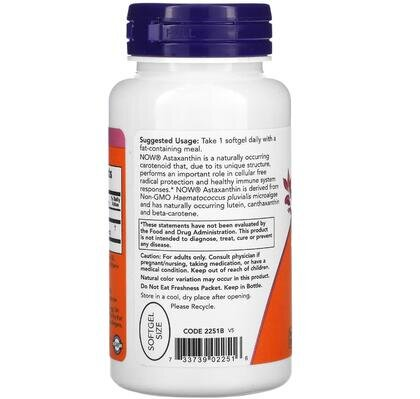 Астаксантин NOW Astaxanthin 10 мг м'які капсули №60