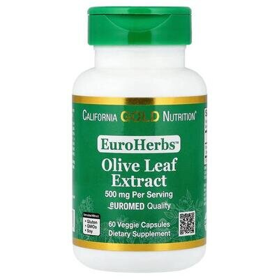 Екстракт листя оливкового дерева California Gold Nutrition Olive Leaf Extract 500 мг, 60 рослинних капсул