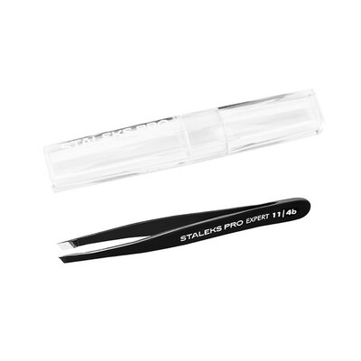 Пінцет для брів Staleks Expert 11 вузькі скошені кромки, тип 4 Black