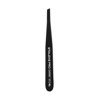 Пінцет для брів Staleks Expert 11 вузькі скошені кромки, тип 4 Black