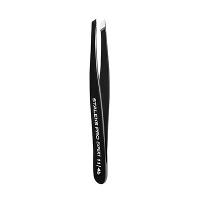 Пінцет для брів Staleks Expert 11 вузькі скошені кромки, тип 4 Black