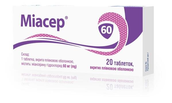 Міасер таблетки, в/плів. обол. по 60 мг №20 (10х2)