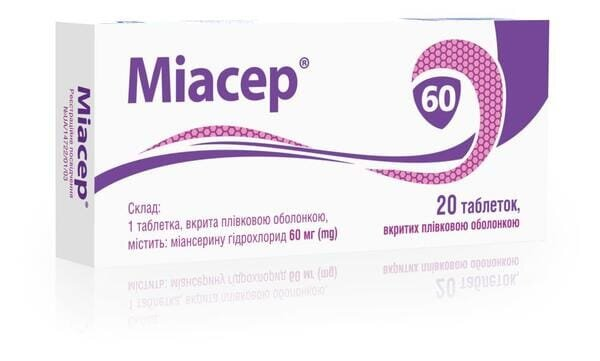 Міасер таблетки, в/плів. обол. по 60 мг №20 (10х2)