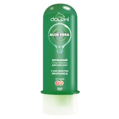 Гель-змазка інтимна Dolphi Aloe Vera з алое вера, екстрактом прополісу і вітамінами А та Е для масажу (лубрикант), 200 мл
