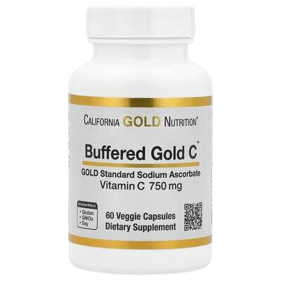 Вітамін С буферизований California Gold Nutrition Buffered Gold C 750 мг, 60 рослинних капсул