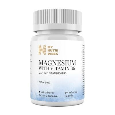 Магній та вітамін В6 My Nutri Week Magnesium with Vitamin B6 200 мг, 100 таблеток