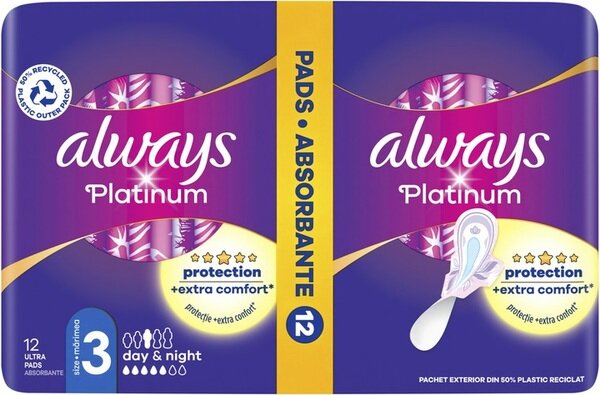 Прокладки гігієнічні Always Platinum Day&Night, 5 крапель, 3 розмір, 12 шт