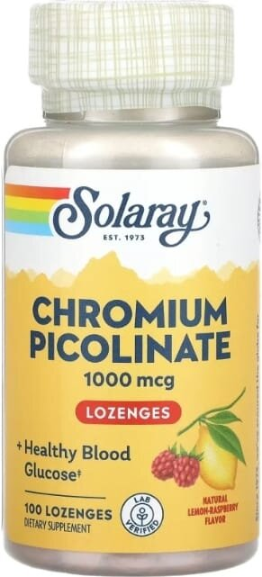 Хром піколінат Solaray Chromium Picolinate 1000 мкг лимон та малина, 100 льодяників