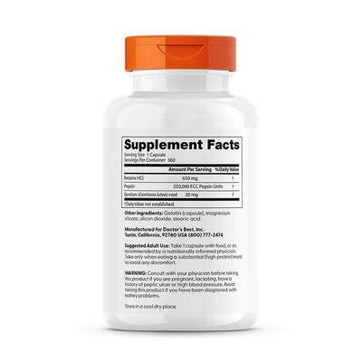 Бетаїн HCL та Пепсин Doctor's Best Betaine HCL & Pepsin, 360 капсул