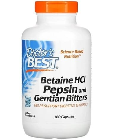 Бетаїн HCL та Пепсин Doctor's Best Betaine HCL & Pepsin, 360 капсул