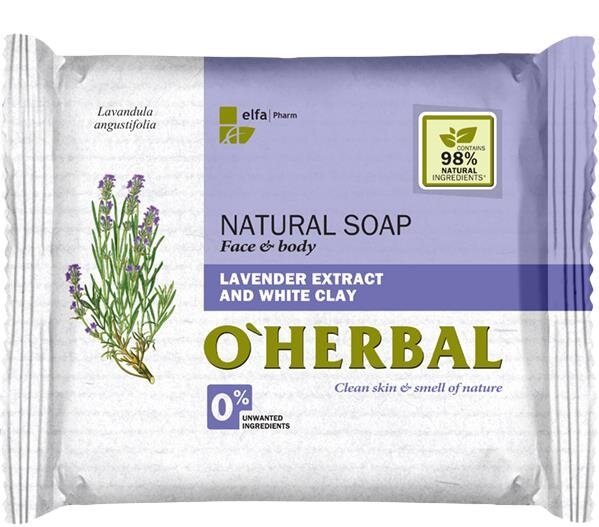 Мило тверде O'Herbal з екстрактом лаванди і білою глиною, 100 г