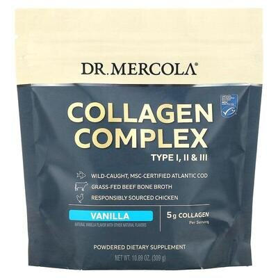 Комплекс колагену, 1, 2 та 3 типу Dr. Mercola Collagen Complex Type I, II, III ваніль, 309 г