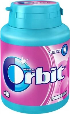 Жувальна гумка Orbit Bubblemint без цукру з фруктовим і м'ятним ароматом, банка, 46 штук