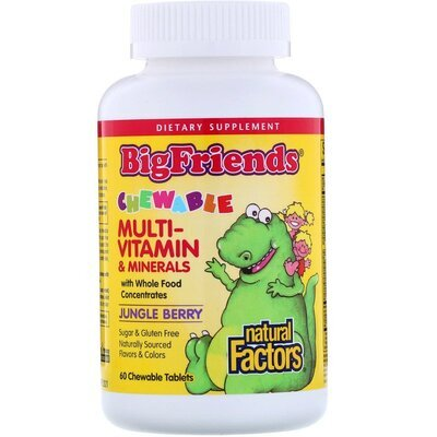 Мультивітаміни для дітей Natural Factors Big Friends Chewable Multi-vitamin & Minerals, 60 жувальних таблеток