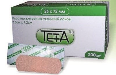 Пластир бактерицидний Teta на тканинній основі 2,5 см х 7,2 см, 1 штука