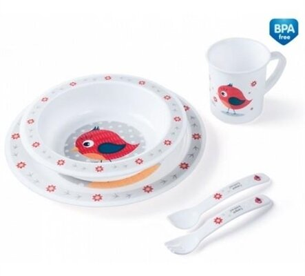 Набір посуду Canpol babies Cute Animals пластиковий їдальня, пташка, червоний, 4/401_red