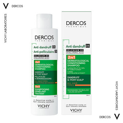 Шампунь Vichy Dercos 2в1 від лупи для всіх типів волосся та подразненої шкіри голови, 200 мл