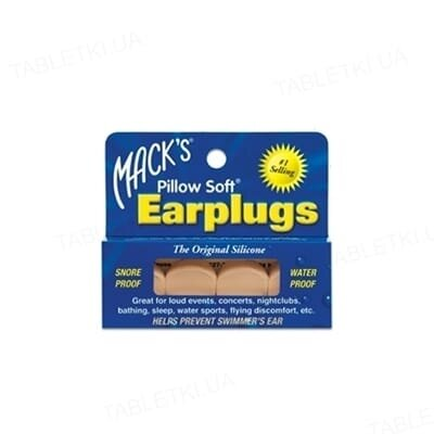 Беруші вкладки вушні MACK'S Pillow Soft 8 силіконові універсальні, бежеві, 2 пари
