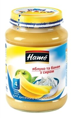 Пюре фруктове Hame Яблуко і банан з сиром, 190 г