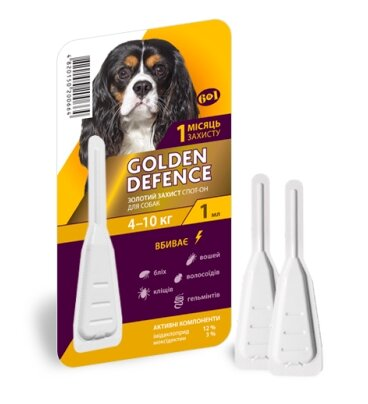 Краплі на холку Palladium Golden Defence від паразитів для собак вагою від 4 до 10 кг, 1 піпетка
