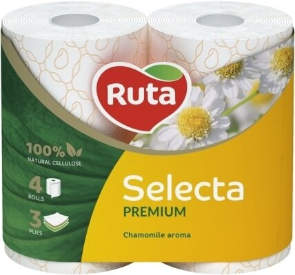 Туалетний папір Ruta Selecta з ароматом ромашки 150 відривів 3 шари білий, 4 рулони