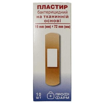 Пластир медичний Профі Фарм бактерицидний на тканинній основі 19 мм х 72 мм, 10 штук