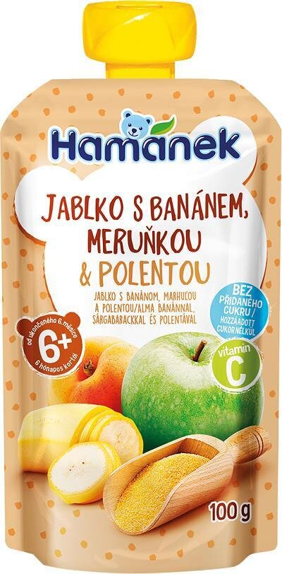 Пюре фруктове Hame Hamanek Яблуко, банан, абрикос та полента, 100 г