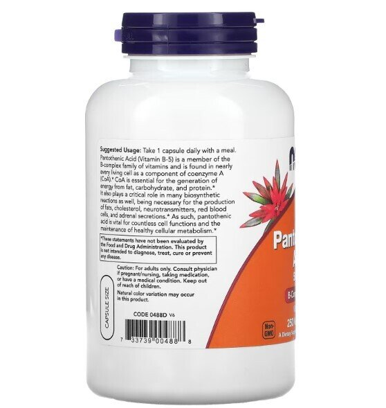 Пантотенова кислота NOW Pantothenic Acid 500 мг вег. капсули №250