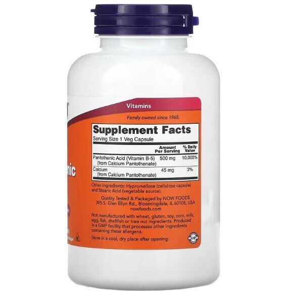 Пантотенова кислота NOW Pantothenic Acid 500 мг вег. капсули №250