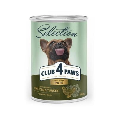Корм вологий для дорослих собак Club 4 Paws Selection Преміум паштет з куркою і індичкою, 400 г